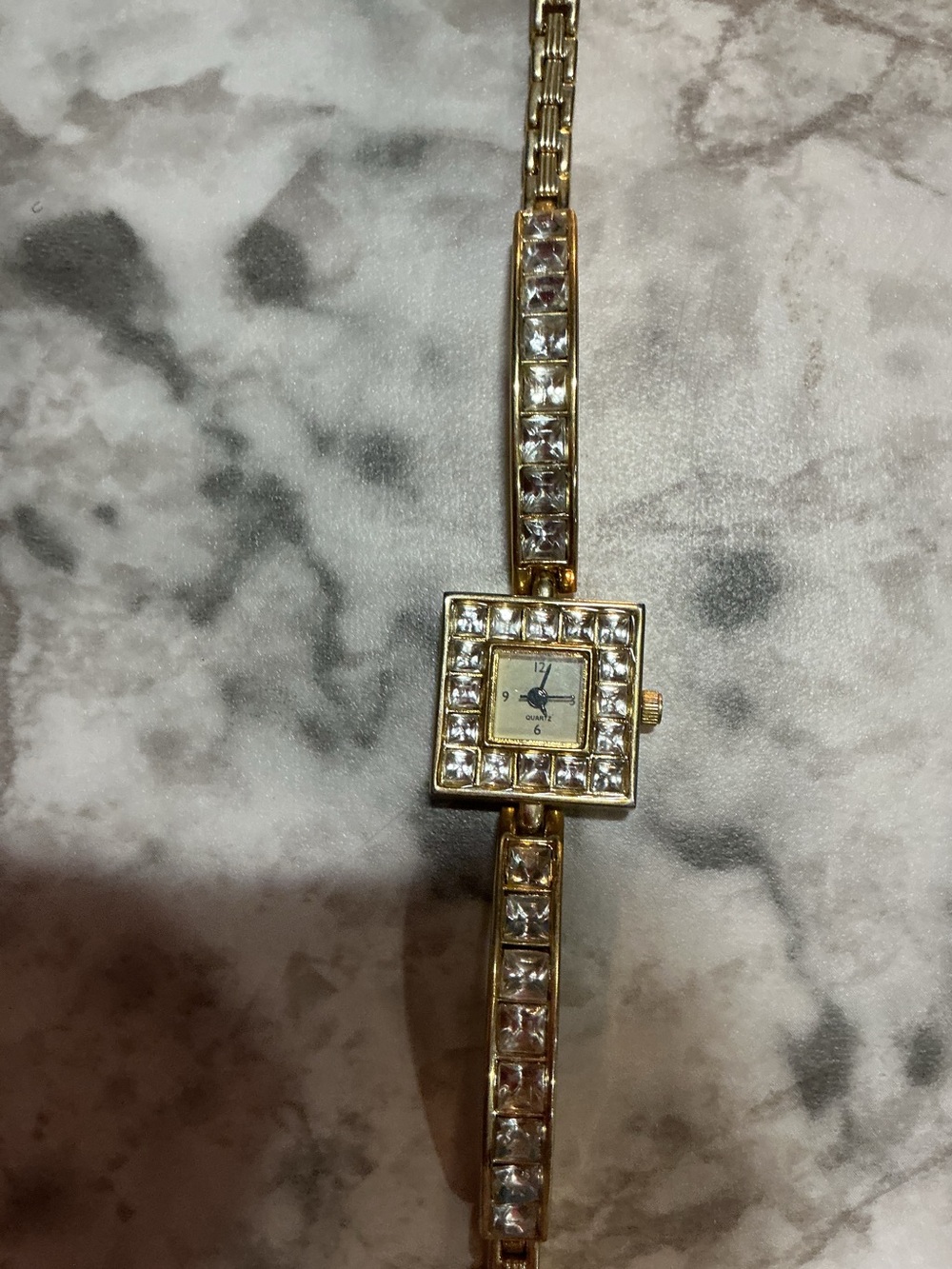 Vintage Yves Rocher Gold Crystal Square Face Bracelet Watch